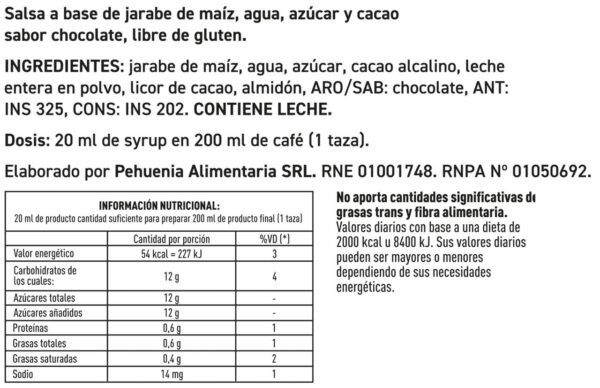 SYRUP CHOCOLATE<br>PEHUENIA - Imagen 2