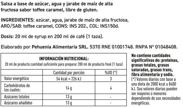 SYRUP TOFFEE<br>CARAMEL PEHUENIA - Imagen 2